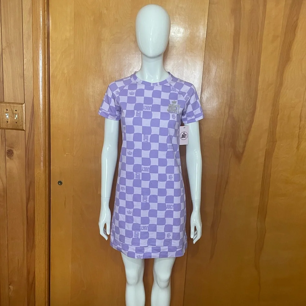 NWT Juicy Couture Lilac Sky Check T Shirt Dress Size XS Purple - Picture 2 of 15